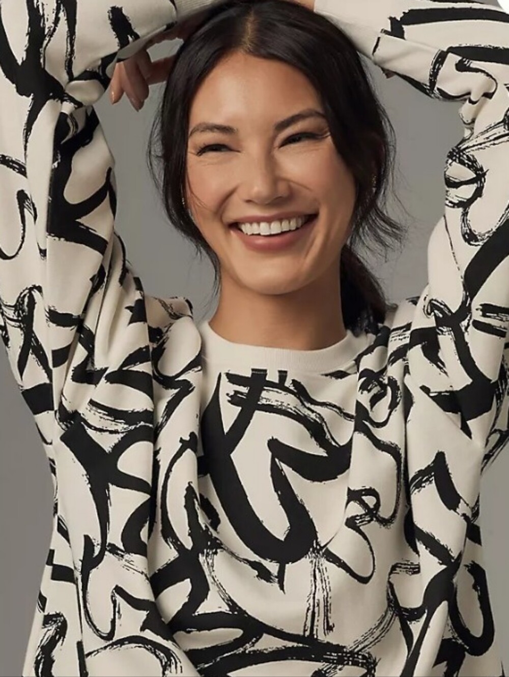 Anthropologie MAEVE Black & Ivory Heart Graphic Printed Jumper Sweatshirt Size S - Picture 3 of 8